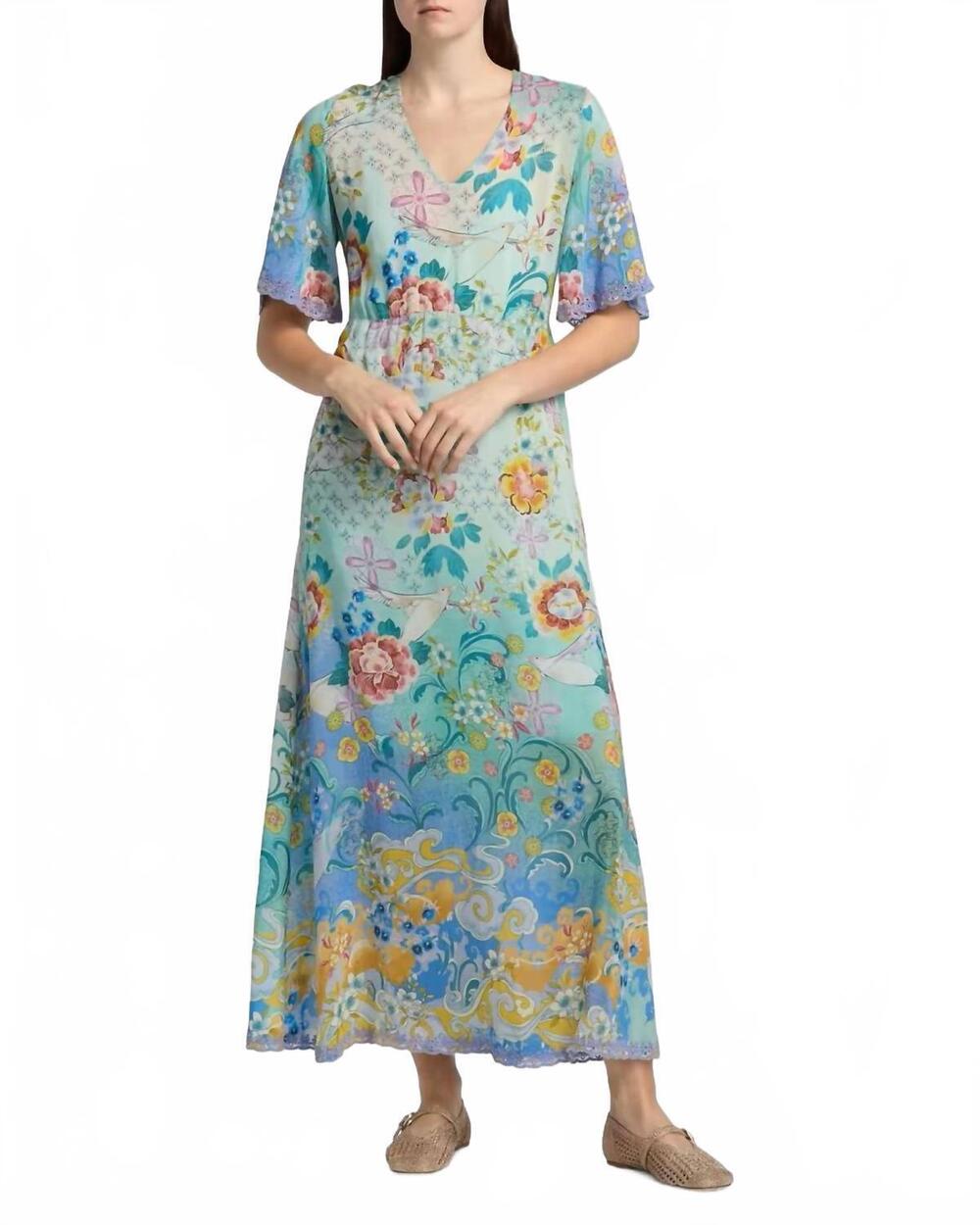 NEW JOHNNY WAS tami slip maxi dress in altair scarf